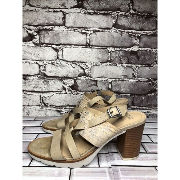 Johnston & Murphy Kayla Taupe Leather Heel Strappy Sandals Women’s Sz 9M US/40EU - Picture 1 of 16
